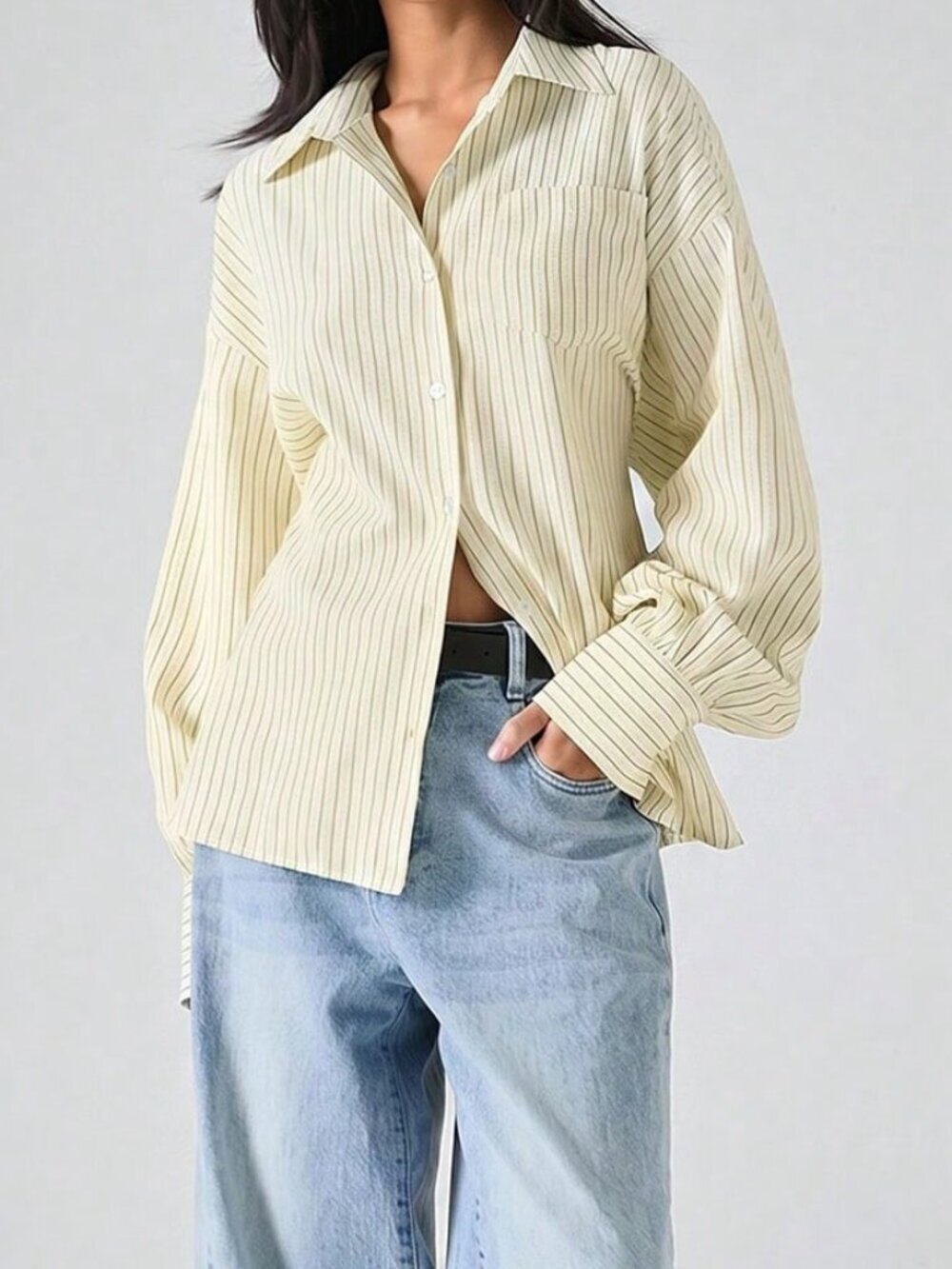 Beige Casual Women's Minimalist Striped Print Loose Backless Blouse